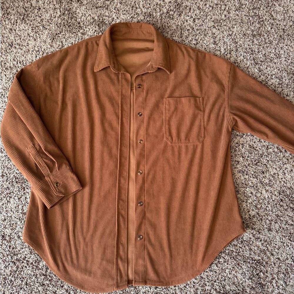 Brown Corduroy Button-Up Shirt